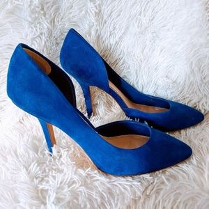 Blue suede pumps